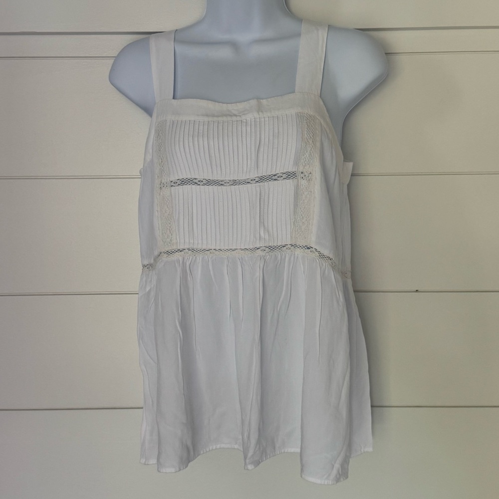 LOFT White Lace Trim Tank Top, Women’s XS